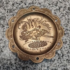 India Boutique Welcome Plate. Antique Brass Coated Incense Holder Tray.